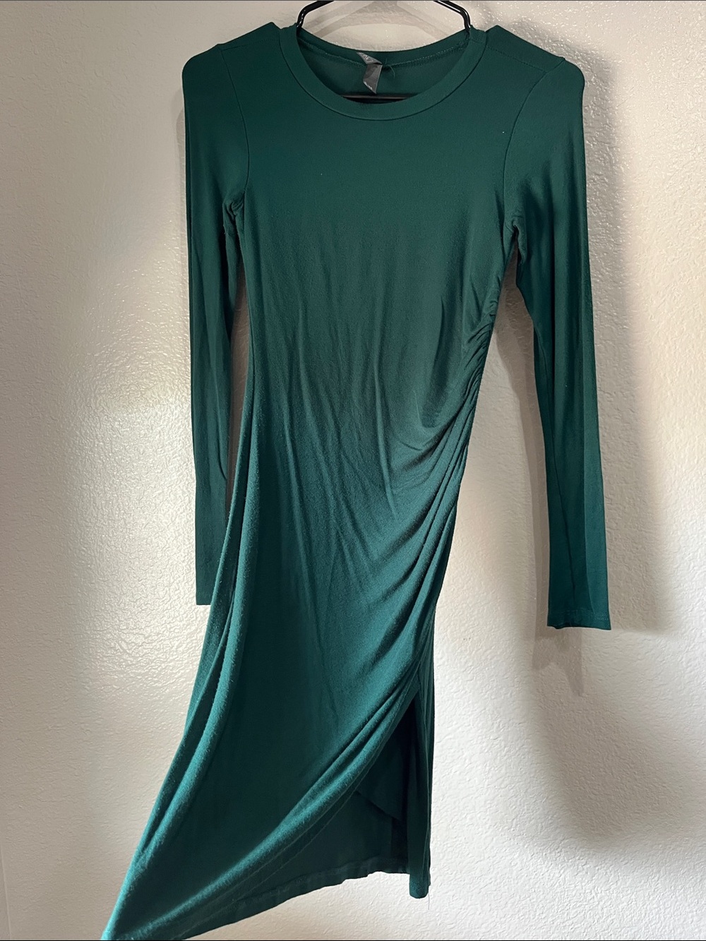 Alya Long Sleeve Ruched Forest Green Mini Dress Sz XXS Bodycon Lightweight Chic - Picture 6 of 8